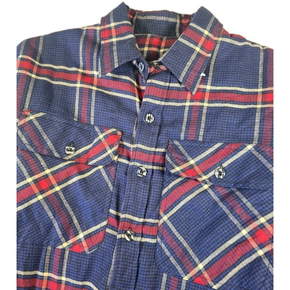 Branded Lion Mens Large Red And BLUE Plaid Quilted‎ Flannel Shirt Jacket
